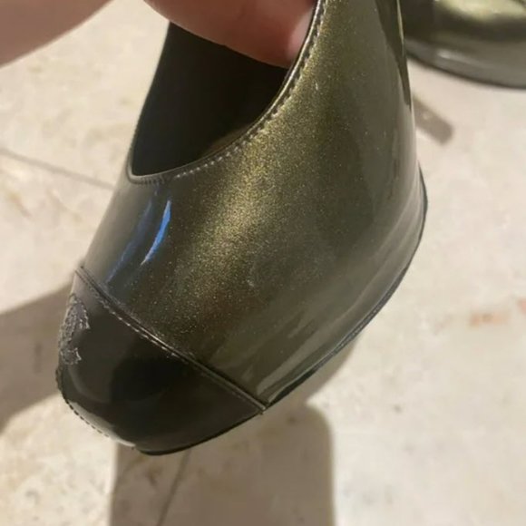 Chanel closed toe patent leather chunky heel size Olive Green Size 38 - Picture 4 of 7